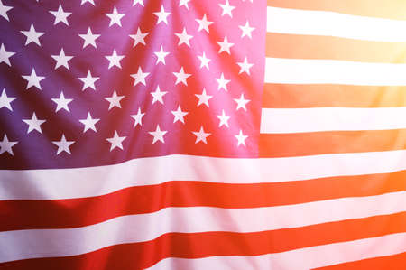 Flag United States America. Independence Day and Memorial Day.Stars and stripes.With sunlightの写真素材