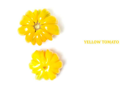 Yellow tomatoes on white background.Vegetables and vitamins close-up.の写真素材