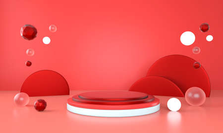 3d rendering studio with geometric shapes, podium on the floor. Platforms for product presentation.の写真素材