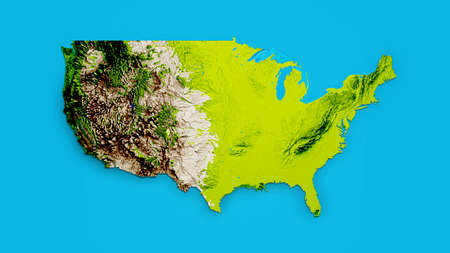 America Map 3d Relief map of United States - 3D Illustrationの写真素材
