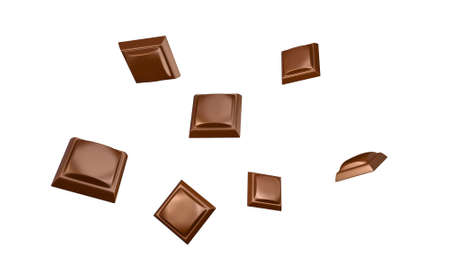 chocolate pieces falling 3d illustrationの写真素材