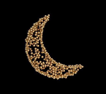 Crescent Made with small Golden balls 3d illustrationの写真素材