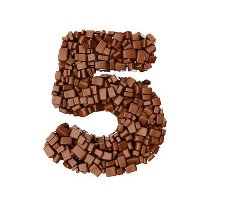 Digit 5 made of chocolate Chunks Chocolate Pieces Alphabet Numeric Five 3d illustrationの写真素材