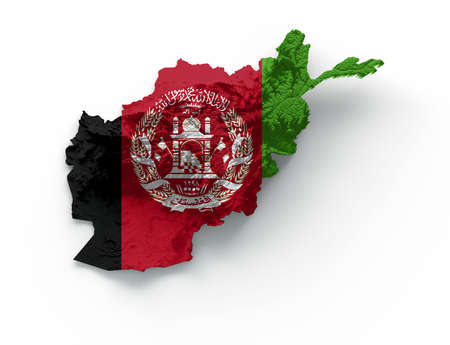 Afghanistan Map Afghanistan Flag Shaded relief Color Height map on white Background 3d illustrationの写真素材