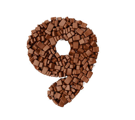 Digit 9 made of chocolate Chunks Chocolate Pieces Alphabet Numeric Nine 3d illustrationの写真素材