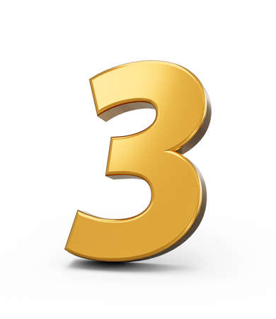 Gold number 3 Three isolated white background. shiny 3d number 3 made of gold 3d illustrationの写真素材