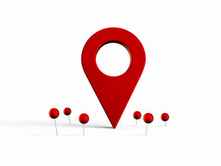 Locator mark of map and location pin or navigation icon sign on White background with search concept. 3D illustrationの写真素材