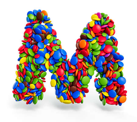 Letter M of multicolored rainbow candies Festive isolated on white background 3d illustrationの写真素材
