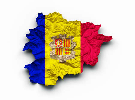 Andorra Map Shaded relief Height Flag map on white Background 3d illustrationの写真素材