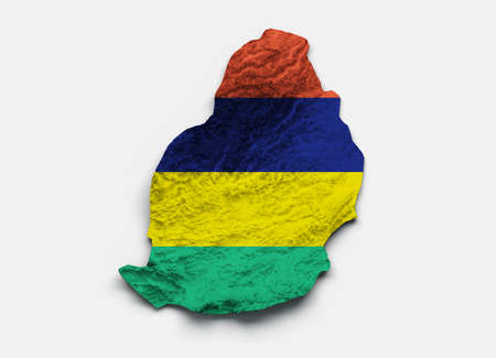 Mauritius Map Mauritius Flag Shaded relief Color Height map on white Background 3d illustrationの写真素材