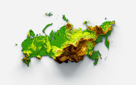 Russia Map Shaded relief Color Height map on the sea Blue Background 3d illustrationの写真素材