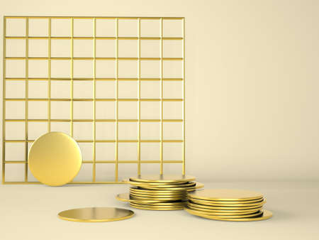 Product podium with money on pastel background 3d. Abstract minimal geometry concept. Studio stand platform theme. Exhibition and business marketing presentation stage. 3d rendering.の写真素材