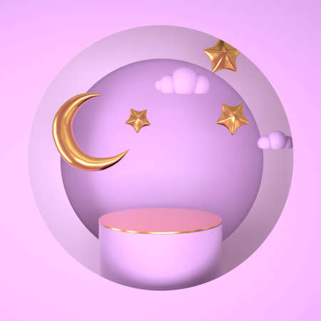 Ramadan Kareem greeting template with moon. Podium, stand on holiday light background for advertising products - 3d.の写真素材