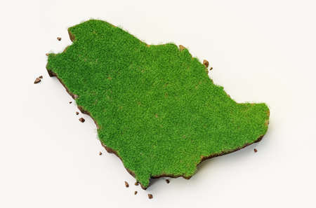 Saudi Arabia Map Grass and ground texture 3d illustration SAの写真素材