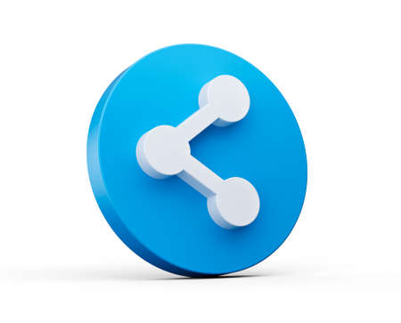 Share icon 3d isometric isolated on white background. Blue Round shape Web Design Graphic. Notification Icon 3d illustrationの写真素材