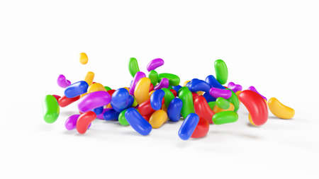 Transparent jelly beans set. Realistic illustration. Good for packaging design Jellybeans isolated on white background Pile of tasty bright jelly beans Round colorful 3d illustrationの写真素材