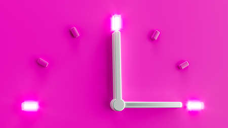 Pink 3d Clock Time 3 o Clock pm am Silver needle backlit dial light 3d illustrationの写真素材