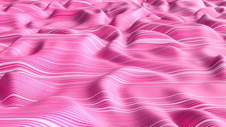 Pink weave lines. Abstract background colored dynamic waves cloth wavy folds 3d illustrationの写真素材