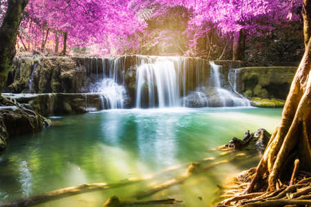 Waterfall clear scenic natural at huai mae khamin national park,kanchanaburi,thailand