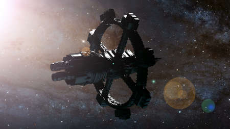space ship and Milky Way stars.