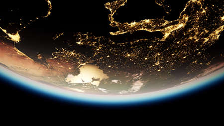 Space, Sun and planet Earth at Night