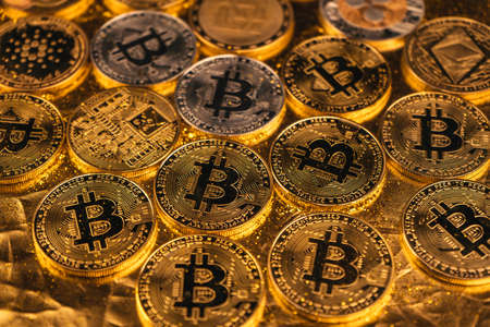 gold bitcoin and crypto coin background,digital moneyの写真素材