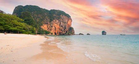 Phra Nang Beach Krabi Thailand,sea, beach and rocky mountains in tropical evening,evening sea viewの写真素材