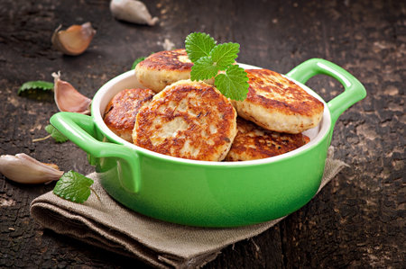 chicken cutlets with apple and mintの写真素材