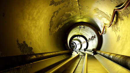 3D rendering Underground tunnel illuminated at the end. Abstract background 3D rendering.