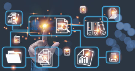 Businessman touching icon virtual online. Database and process automation to manage files,...