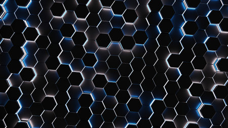 Futuristic Abstract Hexagon Grid Background 3D rendering neon glow