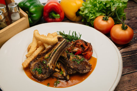 Barbecue spare ribs on an rustic wooden table
