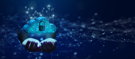 Businessman hand holding Cloud computing technology internet storage network. Cloud service, Cloud...