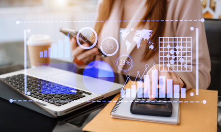 Intelligence (BI) and business analytics (BA) with (KPI) dashboard concept.Website designer working...
