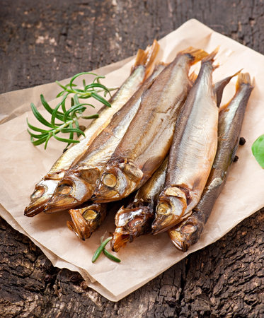 smoked fish with beerの写真素材