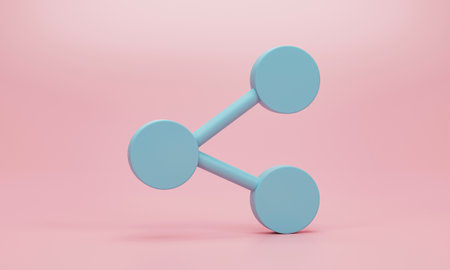 3d render, 3d illustration. Share sign icon. Geometric minimal symbol for website on pink background. social media, connection, network concept.の写真素材
