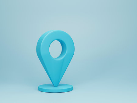 3d rendering, 3d illustration. Location map pin gps pointer markers. Map pointer on blue background.の写真素材