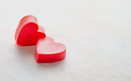 Two valentine hearts on white background, copyspace.の写真素材