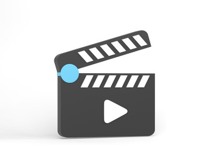 3D rendering, 3D illustration. Movie clapper icon or Film slate on white background.の写真素材