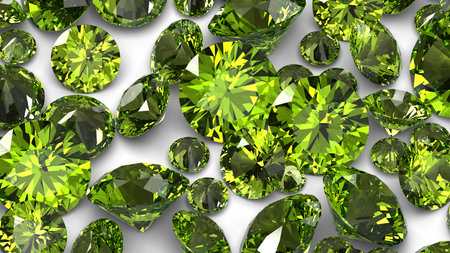 group of gems 3d rendered in peridot