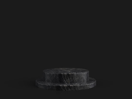 Minimalist simple marble cylinder podium or pedestal display with dark color background for product presentation. 3d renderingの写真素材