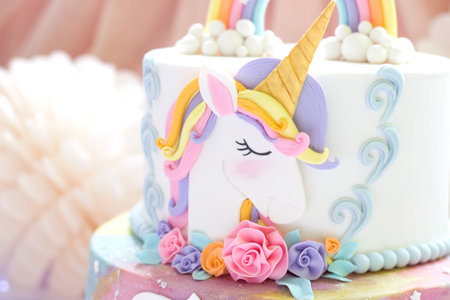 Details  of a unicorn cake  -  Unicorn topper close upの写真素材