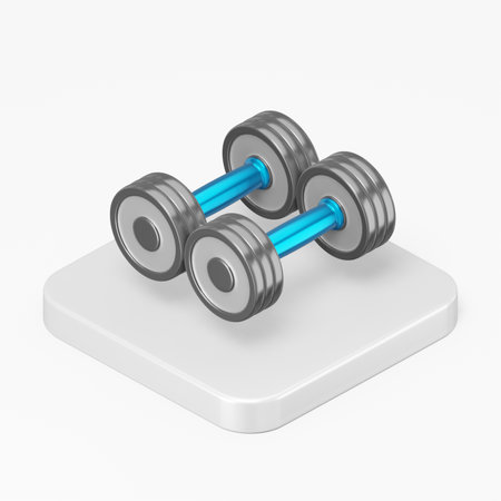 Dumbbell icon. 3d rendering square button key isometric view, interface ui ux elementの写真素材