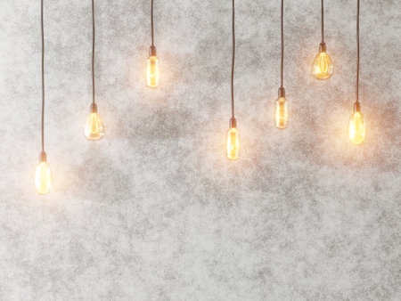 Vintage lamps on the background of a concrete wall. Interior loft style. 3d rendering.の写真素材