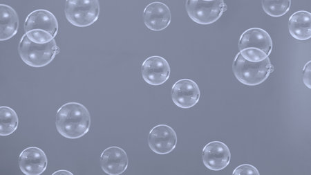 Soap bubble drop or Shampoo bubbles floating like flying in the air black background which represent refreshing moments and gentle soft. Bubbles drops for soap  shampoo or detergent product industry.の写真素材