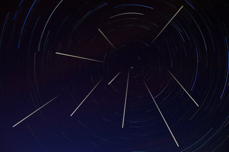 The meteor shower of the Perseids.の写真素材