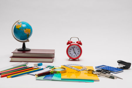 colorful collection of school supplies set on white background. back to school. great ideas