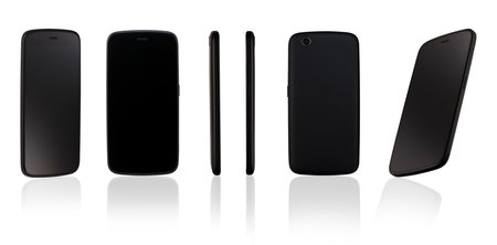 modern mobile phone on white background with reflection review with different angles. for copy space and cut out.の写真素材