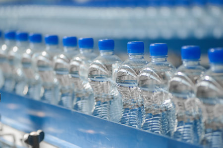 for the production of plastic bottles and bottles on a conveyor belt factoryの写真素材