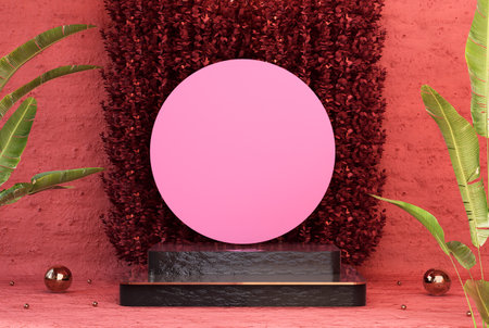 Product presentation podium with abstract nature background. 3d renderingの写真素材